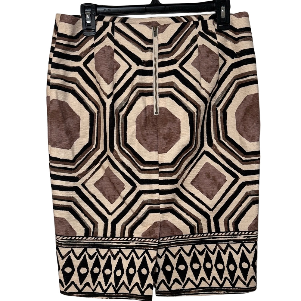 LOFT Brown Black Geometric Pencil Skirt Women’s Size 8 Career Office Stretch - Picture 2 of 4
